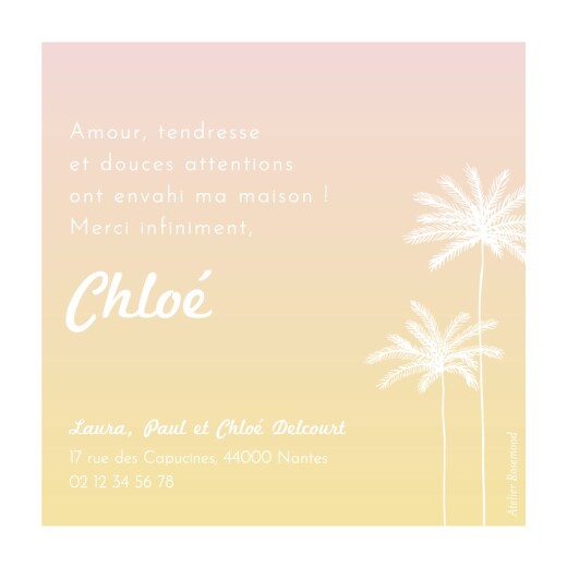 Carte de remerciement Merci california dream photo rose - Verso Carte de remerciement Merci california dream photo rose - Verso