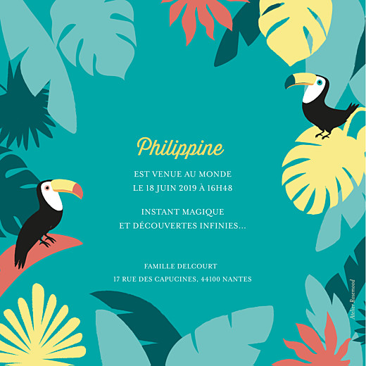 Faire-part de naissance Toucans d'amazonie photo bleu Faire-part de naissance Toucans d'amazonie photo bleu