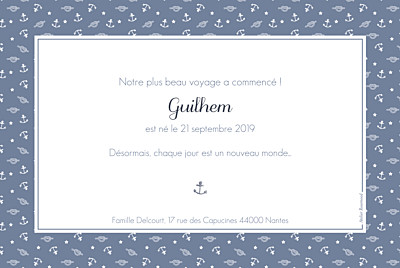 Faire-part de naissance Navy chic 1 photo bleu finition Faire-part de naissance Navy chic 1 photo bleu finition