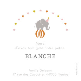 Carte de remerciement Merci étoiles du cirque photo rose