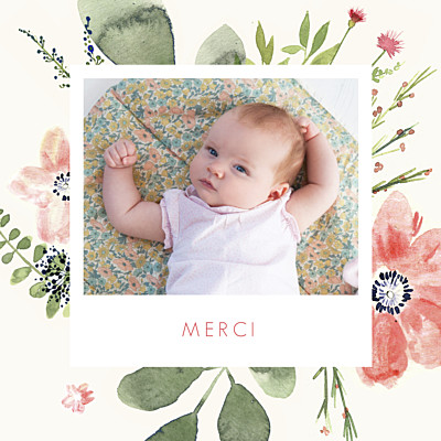 Carte de remerciement Petites fleurs aquarelle photo crème finition Carte de remerciement Petites fleurs aquarelle photo crème finition