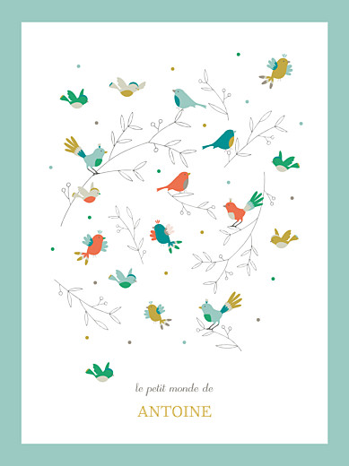 Affiche Oiseaux multicolores bleu - Recto Affiche Oiseaux multicolores bleu - Recto