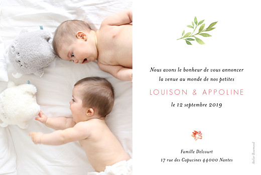 Faire-part de naissance Fleurs aquarelle photo jumeaux crème - Page 2 Faire-part de naissance Fleurs aquarelle photo jumeaux crème - Page 2