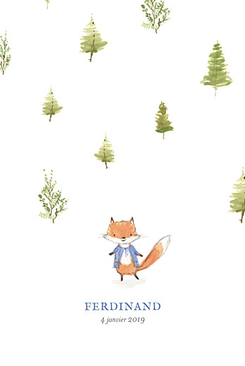 Faire-part de naissance Renard aquarelle photo RV bleu - Recto Faire-part de naissance Renard aquarelle photo RV bleu - Recto