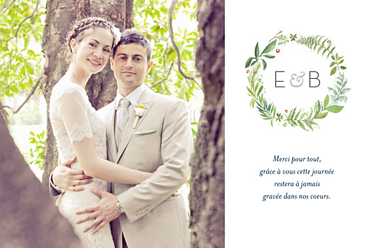 Carte de remerciement mariage Murmure de forêt paysage vert - Recto