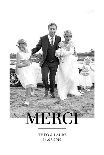 Carte de remerciement mariage Moderne chic 1 photo portrait blanc - Recto