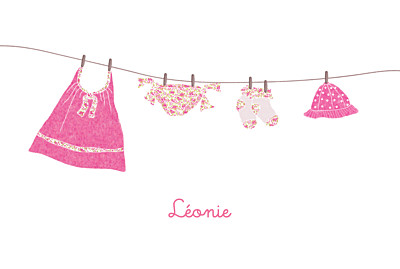 Faire-part de naissance Fil à linge liberty framboise finition Faire-part de naissance Fil à linge liberty framboise finition
