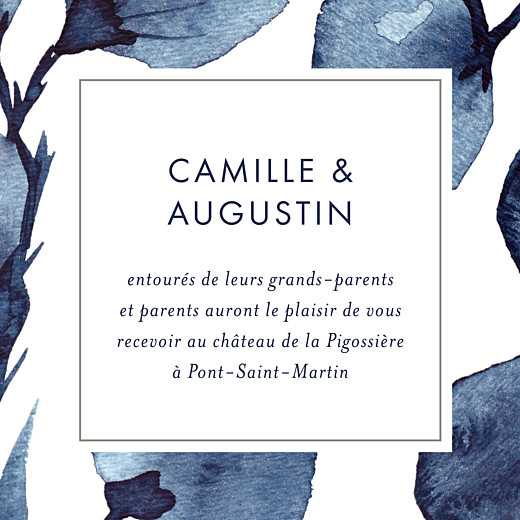 Carton d'invitation mariage Ombres florales bleu - Recto Carton d'invitation mariage Ombres florales bleu - Recto