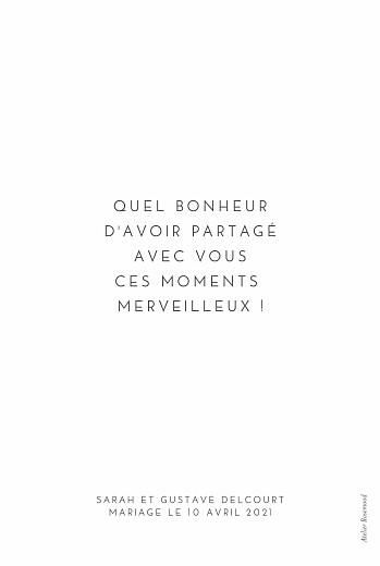 Carte de remerciement mariage Simple photo portrait (dorure) blanc - Verso Carte de remerciement mariage Simple photo portrait (dorure) blanc - Verso