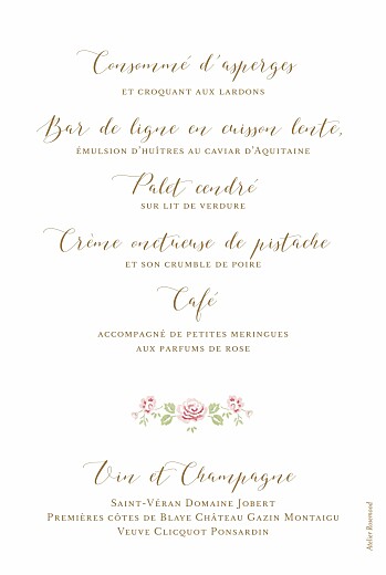 Menu de baptême Couronne de roses blanc - Verso Menu de baptême Couronne de roses blanc - Verso