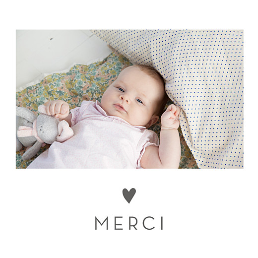 Carte de remerciement Merci élégant cœur photo gris - Recto Carte de remerciement Merci élégant cœur photo gris - Recto