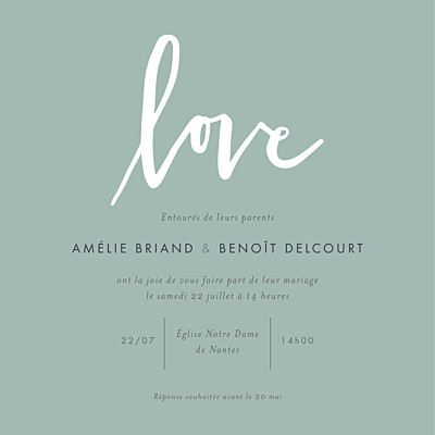 Faire-part de mariage Lettres d'amour vert finition Faire-part de mariage Lettres d'amour vert finition