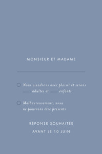 Carton réponse mariage Lettres d'amour (dorure) bleu Carton réponse mariage Lettres d'amour (dorure) bleu