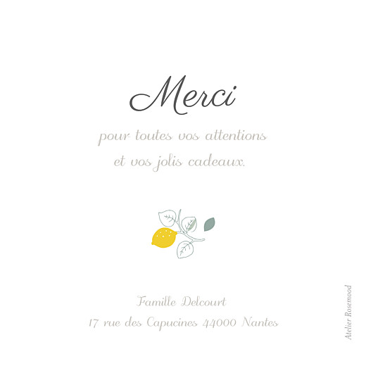 Carte de remerciement Merci citrons photo jaune - Verso Carte de remerciement Merci citrons photo jaune - Verso