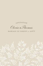 Carton d'invitation mariage Mille fougères (portrait) beige