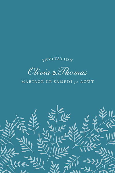 Carton d'invitation mariage Mille fougères (portrait) bleu finition