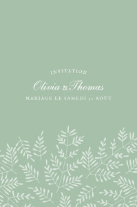 Carton d'invitation mariage Mille fougères (portrait) vert