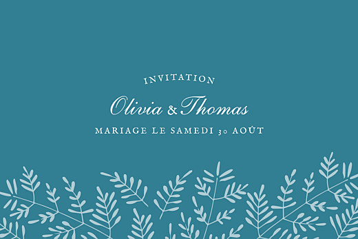 Carton d'invitation mariage Mille fougères bleu