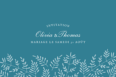 Carton d'invitation mariage Mille fougères bleu finition