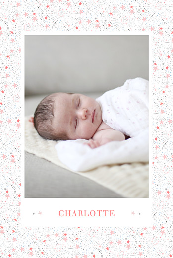 Faire-part de naissance Liberty étoiles photo portrait rose Faire-part de naissance Liberty étoiles photo portrait rose