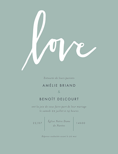 Faire-part de mariage Lettres d'amour portrait vert Faire-part de mariage Lettres d'amour portrait vert