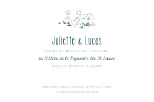 Carton d'invitation mariage Bouquet sauvage bleu Carton d'invitation mariage Bouquet sauvage bleu