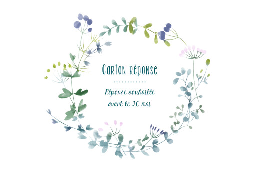 Carton réponse mariage Bouquet sauvage bleu - Recto