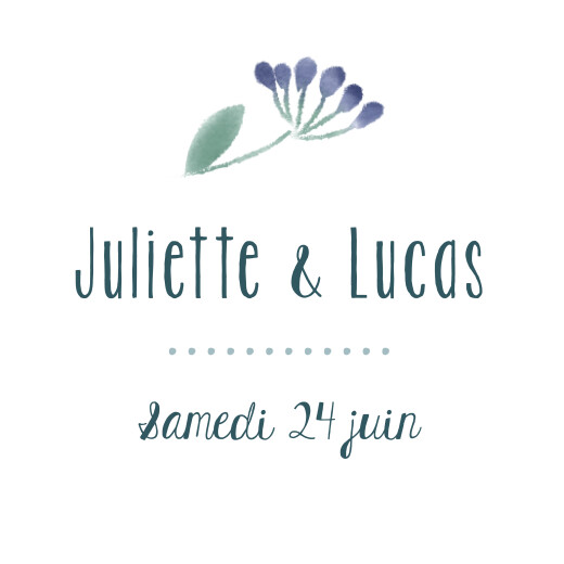 Etiquette perforée mariage Bouquet sauvage bleu - Recto