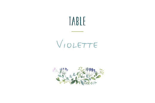 Marque-table mariage Bouquet sauvage bleu - Recto