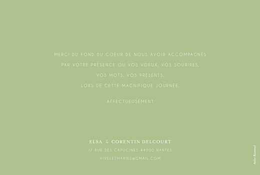 Carte de remerciement mariage Jardin anglais vert - Verso Carte de remerciement mariage Jardin anglais vert - Verso