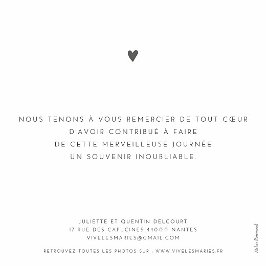 Carte de remerciement mariage Élégant cœur blanc - Verso Carte de remerciement mariage Élégant cœur blanc - Verso