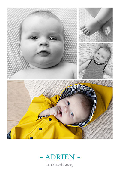 Faire-part de naissance Moderne 4 photos blanc finition Faire-part de naissance Moderne 4 photos blanc finition