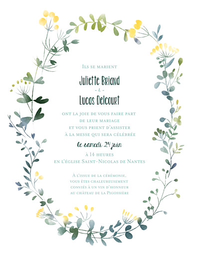 Faire-part de mariage Bouquet sauvage (portrait) jaune - Recto Faire-part de mariage Bouquet sauvage (portrait) jaune - Recto