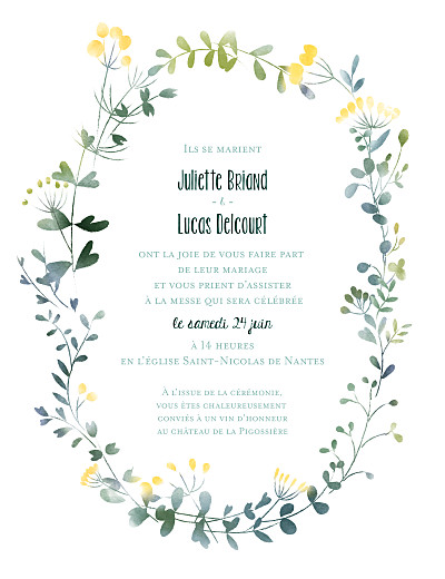 Faire-part de mariage Bouquet sauvage (portrait) jaune finition Faire-part de mariage Bouquet sauvage (portrait) jaune finition