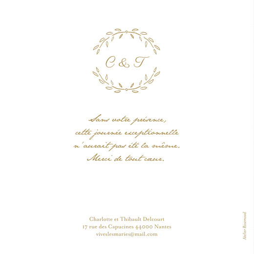 Carte de remerciement mariage Poème photo kraft - Verso Carte de remerciement mariage Poème photo kraft - Verso