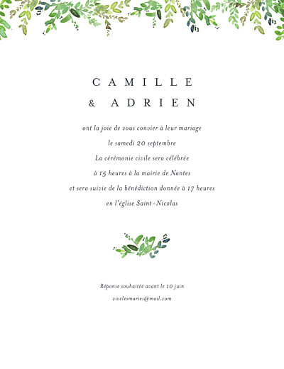 Faire-part de mariage Canopée (portrait) vert finition Faire-part de mariage Canopée (portrait) vert finition