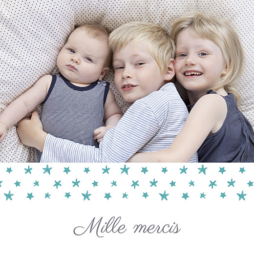 Carte de remerciement Petit ruban étoilé photo blanc turquoise - Recto Carte de remerciement Petit ruban étoilé photo blanc turquoise - Recto