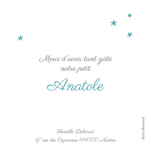 Carte de remerciement Petit ruban étoilé photo blanc turquoise - Verso Carte de remerciement Petit ruban étoilé photo blanc turquoise - Verso