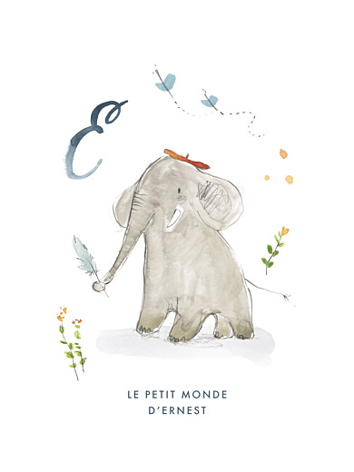 Affichette ABC… Éléphant bleu - Recto