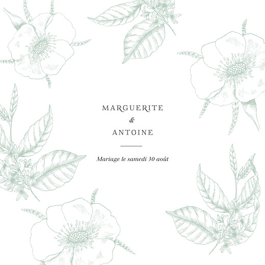 Faire-part de mariage Gravure simple (4 pages) vert Faire-part de mariage Gravure simple (4 pages) vert