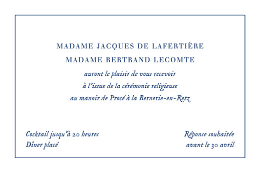 Carton d'invitation mariage Nature chic bleu - Verso Carton d'invitation mariage Nature chic bleu - Verso