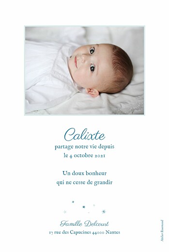 Faire-part de naissance Douceur céleste bleu - Verso Faire-part de naissance Douceur céleste bleu - Verso