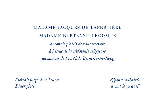 Carton d'invitation mariage Nature chic (dorure) bleu - Verso