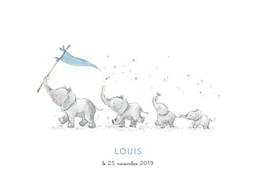 Affichette 4 éléphants en famille bleu - Recto Affichette 4 éléphants en famille bleu - Recto