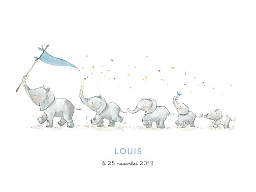 Affichette 5 éléphants en famille bleu - Recto Affichette 5 éléphants en famille bleu - Recto