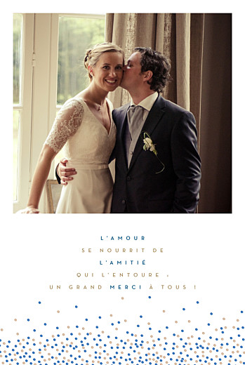 Carte de remerciement mariage Confetti bleu & blanc - Recto
