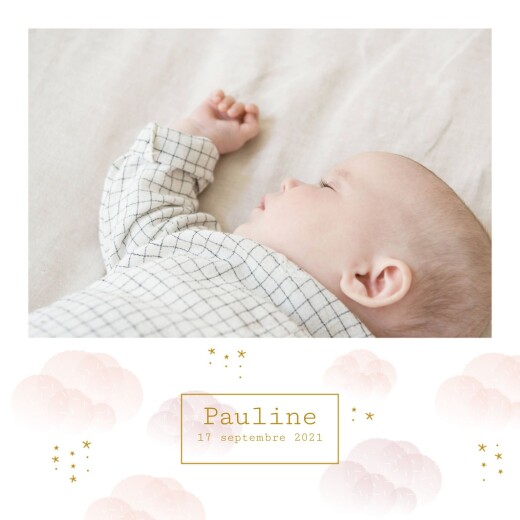 Faire-part de naissance Brume rose - Recto Faire-part de naissance Brume rose - Recto