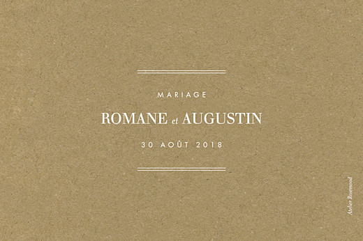 Marque-table mariage L'essentiel kraft & bleu-violet - Verso Marque-table mariage L'essentiel kraft & bleu-violet - Verso