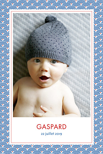 Faire-part de naissance Pattern portrait 2 photos rouge bleu Faire-part de naissance Pattern portrait 2 photos rouge bleu