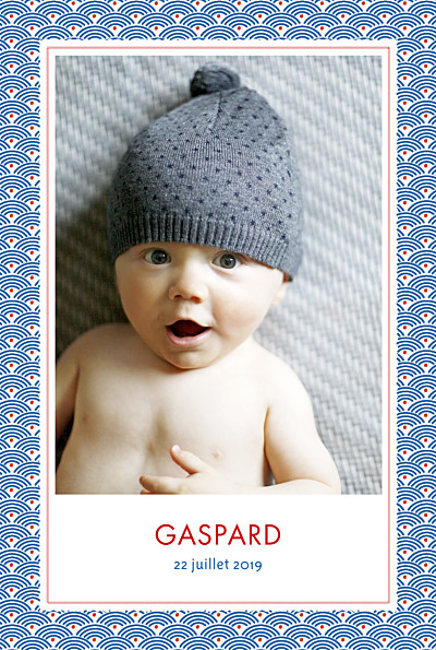 Faire-part de naissance Pattern portrait 2 photos rouge bleu finition Faire-part de naissance Pattern portrait 2 photos rouge bleu finition